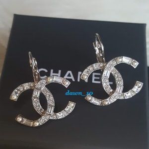 Chanel Pearl Crystal CC Earrings, Silver